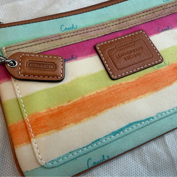 Coach Handbags - Coach Colorful Striped Canvas Wristlet NWOT